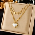 Double-layered gold necklace with heart links and a heart pearl pendant in a jewelry box - Double Layer Heart Pearl Pendant Style (N2249)
