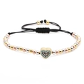 Detail of heart charm with blue zircons on tricolor beaded bracelet with adjustable cord - Two-tone Blue Diamond Heart LOVE 2