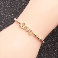 Pulsera ajustable con cuentas tricolores, colgante Love y circonitas de colores - Letra LOVE 10 Oro