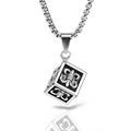 Vintage punk silver titanium steel cube necklace with black retro fleur-de-lis patterns - Rubik's Cube / 60CM