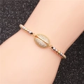 Colorful bead chain bracelet with pavé zircon shell and evil eye in gold and silver - White Zirconia Shell