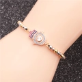 Close-up of tricolor bead bracelet featuring micro-pave zircon Hamsa Hand charm - Hamsa Hand Style 5
