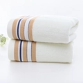 Set of two white cotton face towels with blue and khaki stripes in a stacked layout - Gentleman White Towel