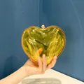 Yellow transparent heart acrylic evening clutch bag with gold chain strap for women - Large Heart + O-Chain / Lemon Yellow