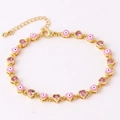 Pink heart-shaped zircon devil eye adjustable gold chain bracelet for women - 18K Gold / Pink