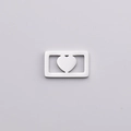 Pendentif rectangulaire en acier inoxydable avec découpe cœur en argent pour bijoux DIY - Coeur de Pêche en Acier