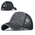 Casquette de baseball queue de cheval délavée avec maille respirante et fermeture réglable - Noir