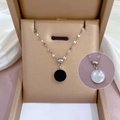 Titanium steel necklace with double-sided mother of pearl pendant in a gift box - Silver