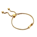 Adjustable golden box chain bracelet with heart charms and minimalist curved tube - Letter I (KB123976-KFC)
