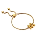 Elegant gold stainless steel letter M bracelet featuring charming red heart charms - Letter M (KB123980-KFC)