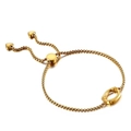 Adjustable golden box chain bracelet featuring bamboo texture ring and heart charms - Letter O (KB123982-KFC)