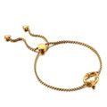 Adjustable golden stainless steel bracelet featuring a bamboo-style letter Q and heart charms - Letter Q (KB123984-KFC)