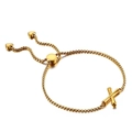 Adjustable gold chain bracelet with cross charm and heart-shaped dangling accents - Letter X (KB123991-KFC)