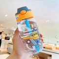 Kids plastic straw cup featuring a colorful cartoon submarine print and orange flip lid - 16oz / Cartoon Yellow