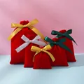 Red velvet drawstring gift bags in multiple sizes with various ribbon color closures - Red; 7*9cm