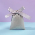 Soft velvet drawstring jewelry pouch in lavender purple with silk satin ribbon bow detail - Grey Ribbon; 10*12