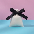 White velvet drawstring jewelry pouch with an elegant black satin ribbon bow closure - Off-white With Black Ribbon; 10*12