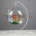 Hanging glass globe fish tank on 33cm white metal S-stand with 18cm bowl height - White Stand/Round Bowl (Size XL)/With Decor
