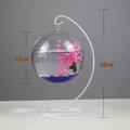 15cm hanging glass fish bowl on 28cm white iron S-shaped stand with blue sand - White Stand/Round Bowl (Size L)/With Decor