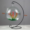 Hanging glass fish bowl with 33cm black metal stand and 18cm spherical terrarium - Black Stand/Round Bowl (Size XL)/With Decor
