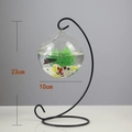 Transparente Glas-Hänge-Fischschale mit 23 cm hohem schwarzem Metallständer und Dekosteinen - Schwarzer Ständer/Weithals-Schüssel (Größe S)/Mit Dekor
