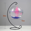 Hanging glass fish bowl with 28cm black metal stand and 15cm sphere for home decor - Black Stand/Wide Mouth Bowl (Size L)/With Decor