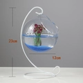 Hanging glass fish bowl with white metal stand and dimensions 23cm height and 12cm diameter - White Stand/Wide Mouth Bowl (Size M)/With Decor