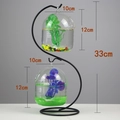 Acuario doble de cristal colgante con soporte de metal negro y dimensiones de 33 cm - Soporte Negro en S + Cuenco de Jaula de Pájaros 12cm (2 uds) + Decoración