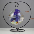Hanging glass fish bowl with heart-shaped black metal stand, 23cm height and 12cm diameter - Heart Black Stand/Round Bowl (Size M)