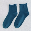 Dunkelgrüne Baumwoll-Stulpen-Socken mit minimalistischem Rollrand im Korea-Stil - Einheitsgröße / Tintenblau