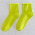 Neon green slouch socks with rolled edges made of comfortable combed cotton blend - One Size / Neon Yellow