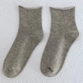 Minimalist grey ribbed cotton socks for women with stylish rolled edges and soft texture - One Size / Light Gray