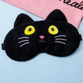 Cute black plush cat sleep mask with yellow eyes embroidery on a light blue background - Cute Cat Black