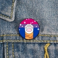 Detailed close-up of a rainbow striped cat paw enamel pin on a blue denim jacket - Bisexual Pride (XZ6681)