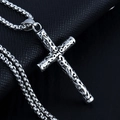 Silver hollow engraved cross cylinder pendant necklace with durable metal box chain - Relief Cylinder + Steel Chain