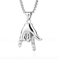 Zilveren rock handgebaar hanger aan een stalen box ketting voor hiphop stijl - Liefdesgebaar + Stalen ketting
