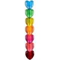 Vertical stack of seven transparent heart-shaped markers in a vibrant rainbow gradient - Bulk Packaging / Transparent Multi-Heart Shape