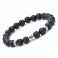 Aries zodiac bracelet with natural black lava stone beads and silver metal charms - Zodiac