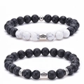 Detail of Libra zodiac bracelets with white turquoise and black lava stone beads - Libra