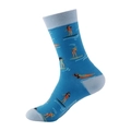 Sky blue mid-calf athletic socks featuring surfing motifs and light blue contrast trim - 887 Surfing