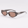 Cat eye sunglasses with dark brown lenses and silver hexagon rhinestone hinge details - Brown Frame Brown Lens