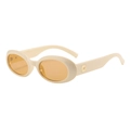 Gafas de sol ovales retro con montura blanco crema y lentes ámbar con detalle dorado - Montura Beige Lente Té Claro