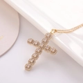 Gold cross pendant necklace with sparkling cubic zirconia on a delicate gold chain - Gold Full Diamond Pavé Necklace (0100A)
