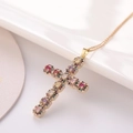 Fashionable gold cross necklace for men and women with colorful zircon stones inlay - Gold Colorful Zirconia Cross (0100B)