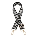 Detail of adjustable geometric woven strap with gold metal hooks and buckle - V-31 Black Grey Dots