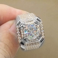 Luxurious iced out hip-hop ring with a large round center stone and pave zircon - US 7 / Silver