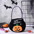 Sacchetto di velluto nero per Halloween con zucca e manico a strisce viola - Motivo di Zucca / Nero (Stile Zucca)