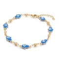 Golden Evil Eye Hamsa Hand charm bracelet with blue enamel beads and lobster clasp - Blue Bracelet (KB169291-MW)
