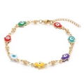 Golden Hamsa Hand bracelet with colorful enamel Evil Eye charms and adjustable chain - Multicolor Bracelet (KB169292-MW)