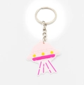 Pink and white silicone UFO astronaut keychain with silver metal ring and chain - TK04-Pink UFO